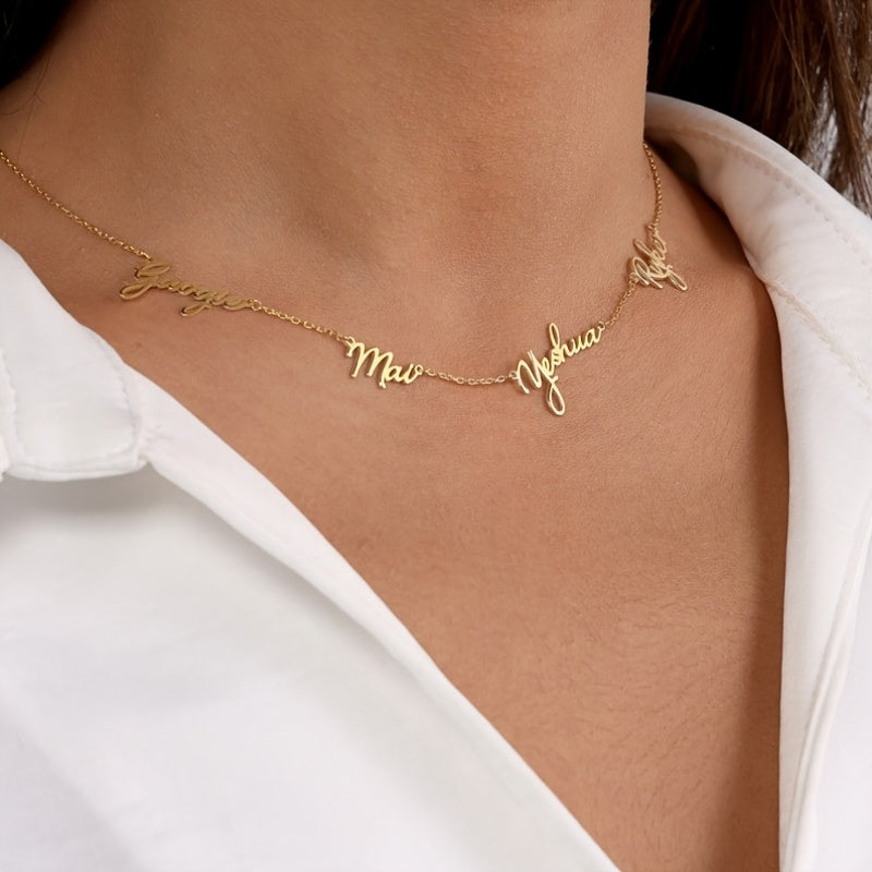 Personalized Family Necklace - Custom Engraved Gift for Mom, Grandmother, or Wife - Golden Minimalist Name Jewelry