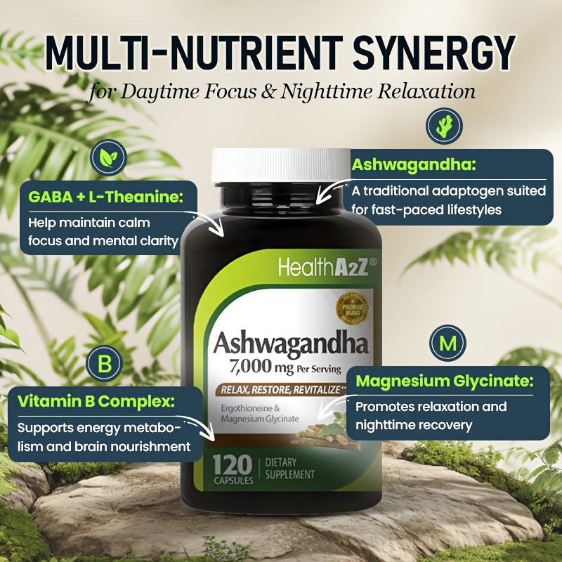 Ashwagandha Capsules for Anxiety & Sleep - Enhanced with GABA, L-Theanine, B Vitamins