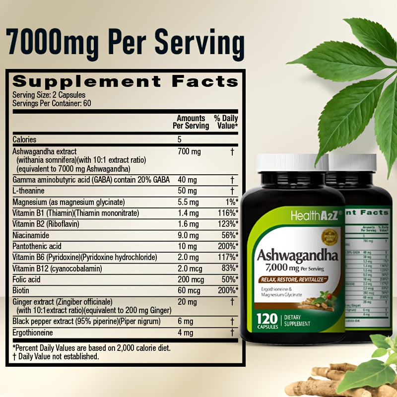 Ashwagandha Capsules for Anxiety & Sleep - Enhanced with GABA, L-Theanine, B Vitamins